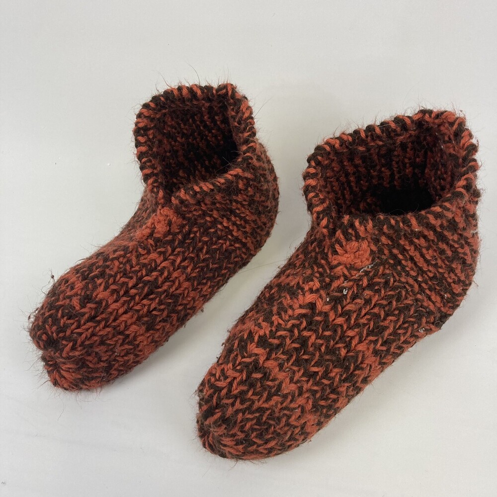 VTG Handmade Warm Crochet Knit Adult Slipper Booties Socks Hipster House Shoes